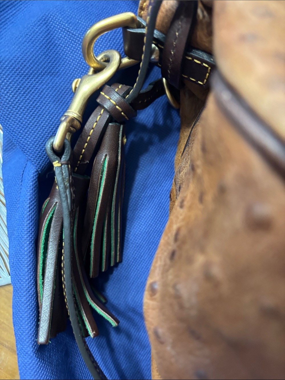 Dooney & Bourke Brown Ostrich-Effect Satchel with Dark Brown Trim - Picture 8 of 16